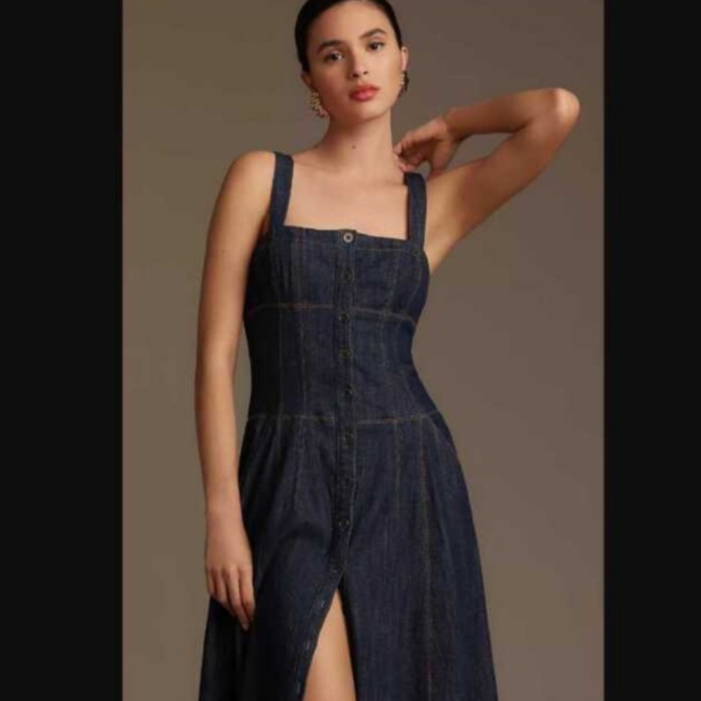Anthropologie Dark Blue Denim Dress